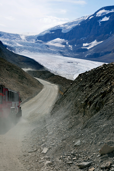 The Athabasca Glacier and snowcoach road